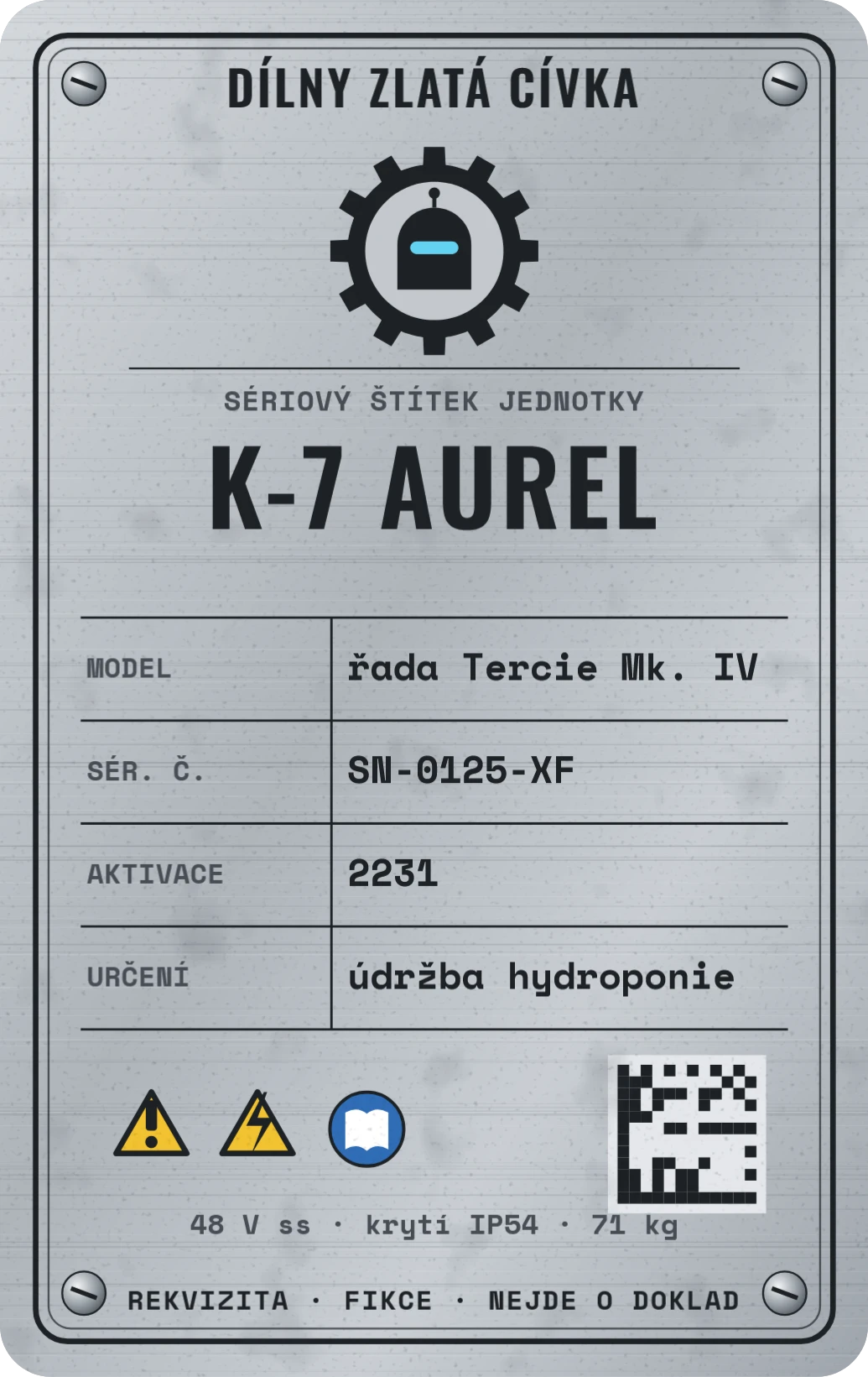 Sériový štítek androida, ukázka karty