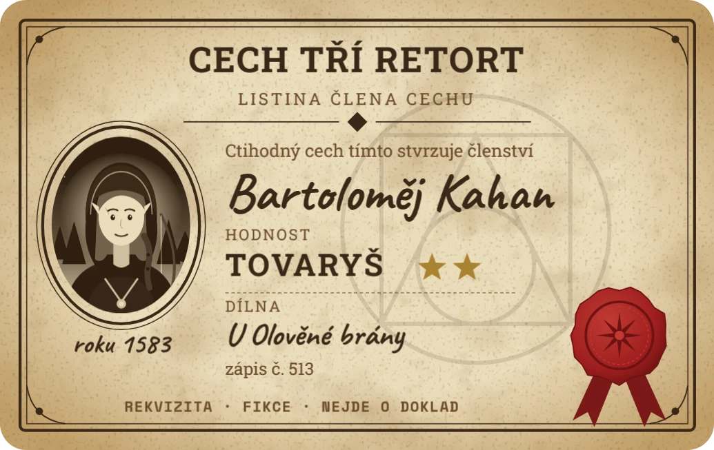 Cechovní listina alchymisty, ukázka karty