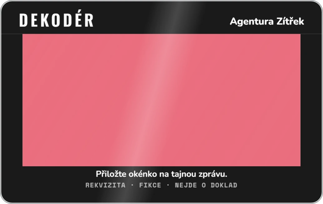 Úniková hra: dekodér s červeným okénkem, ukázka karty