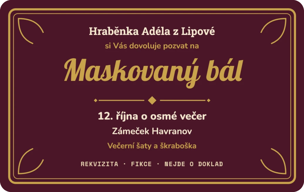 Divadlo a LARP: pozvánka na bál, ukázka karty