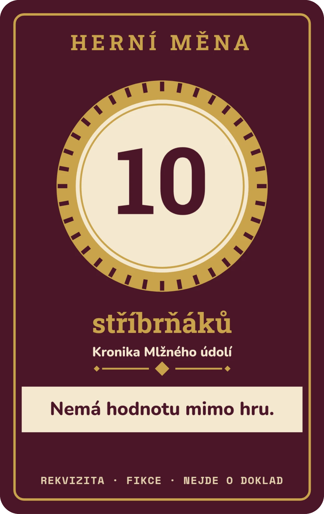 LARP: herní měna, ukázka karty
