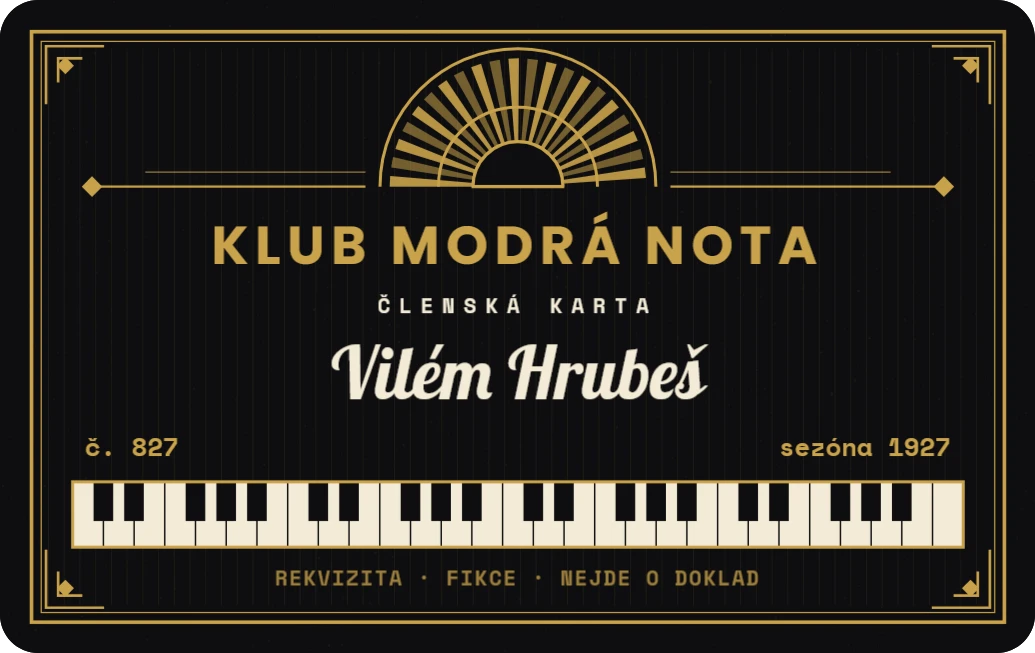 Členská karta jazzového klubu z dvacátých let, ukázka karty