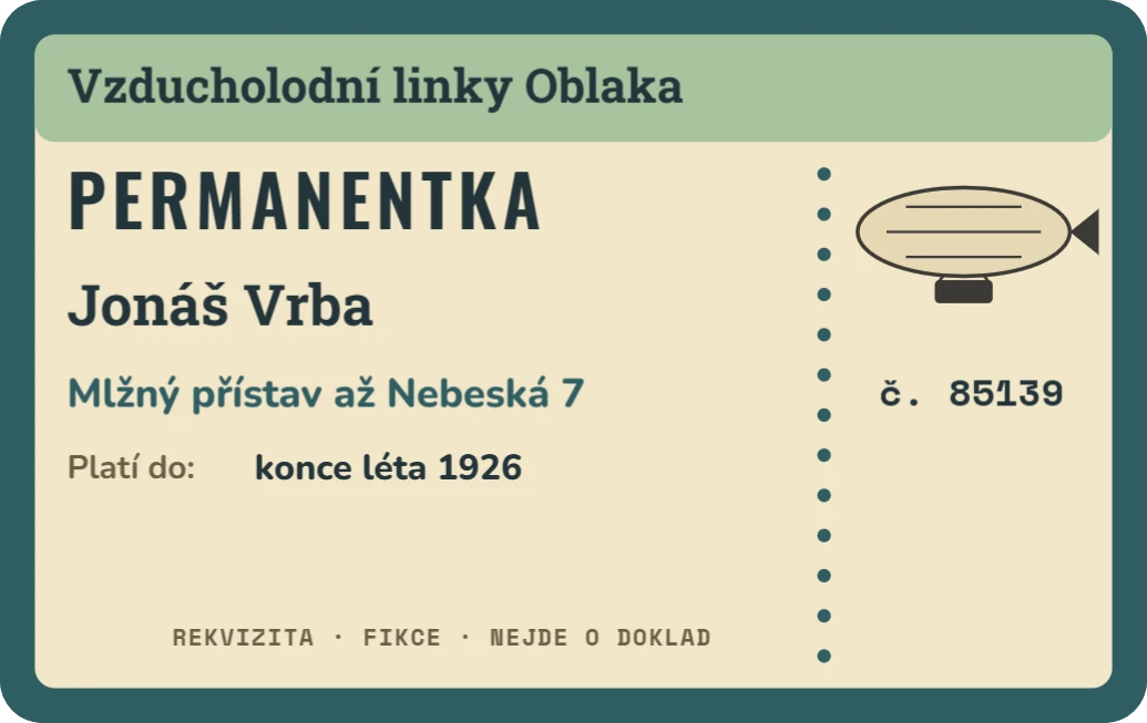 Permanentka smyšlené dopravy, ukázka karty