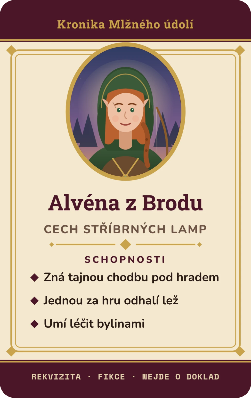 LARP: karta postavy s tajemstvím, ukázka karty
