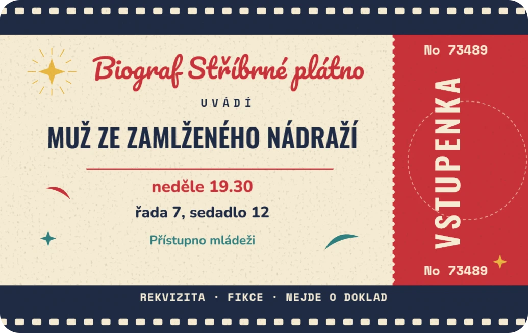 Vstupenka do biografu z padesátých let, ukázka karty