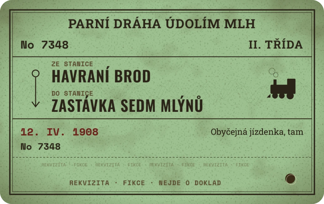 Jízdenka smyšlené parní železnice, ukázka karty