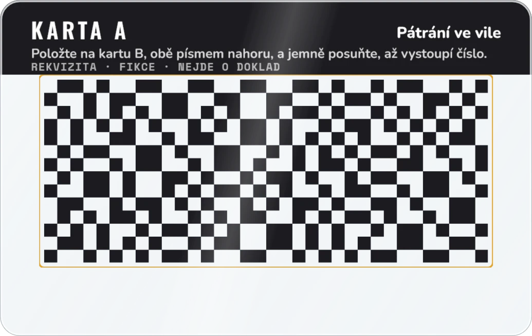 Úniková hra: překryvné karty, karta A, ukázka karty