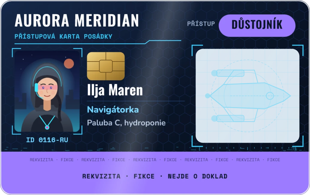 Přístupová karta vesmírné lodi, ukázka karty