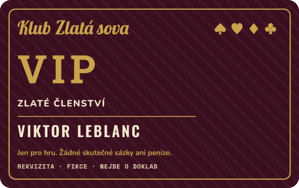 LARP: VIP karta smyšleného klubu, ukázka karty