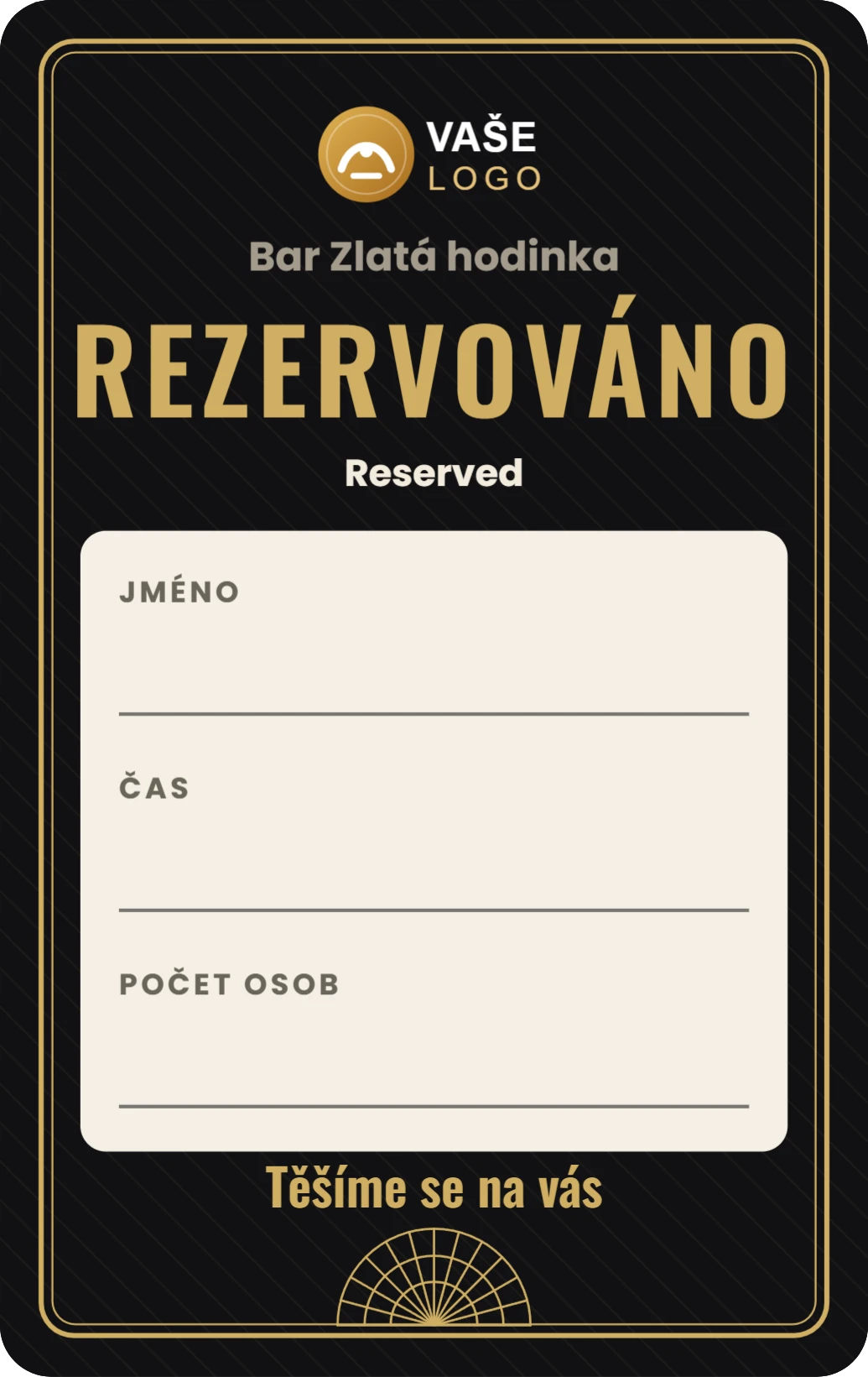 Rezervováno na stůl, řada Bar, ukázka karty