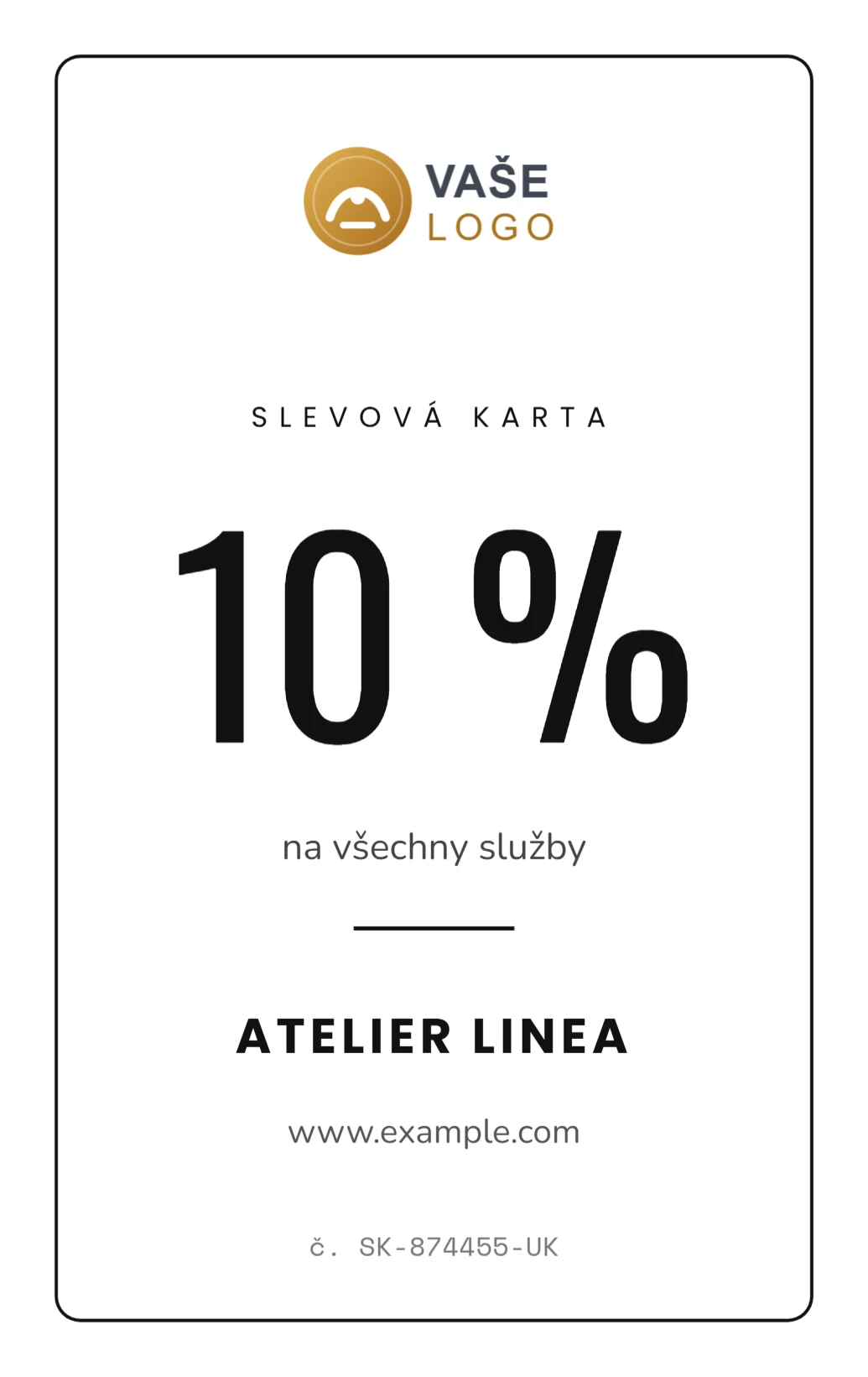 Minimalistická bílá slevová karta, ukázka karty