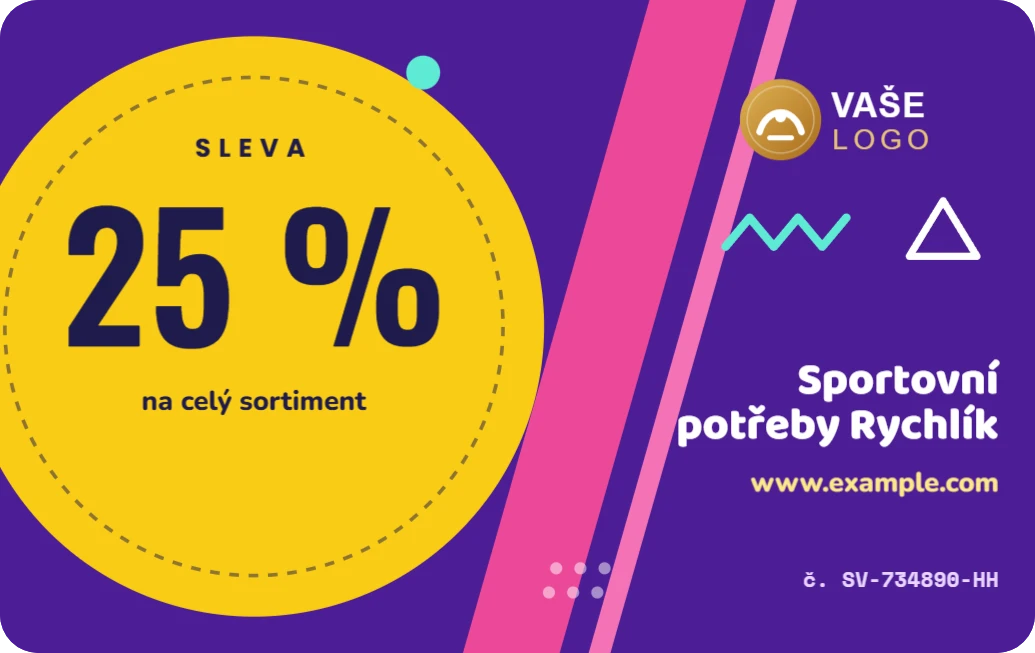 Výrazná barevná slevová karta, ukázka karty