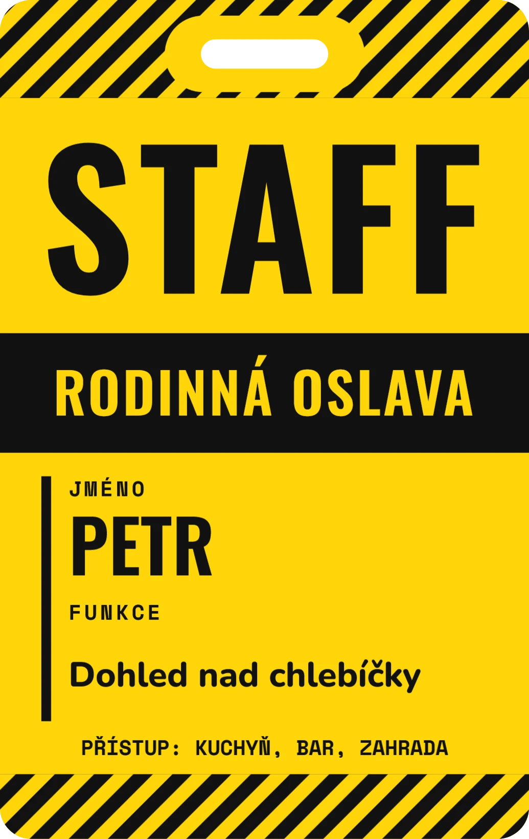 STAFF: Rodinná oslava, ukázka karty