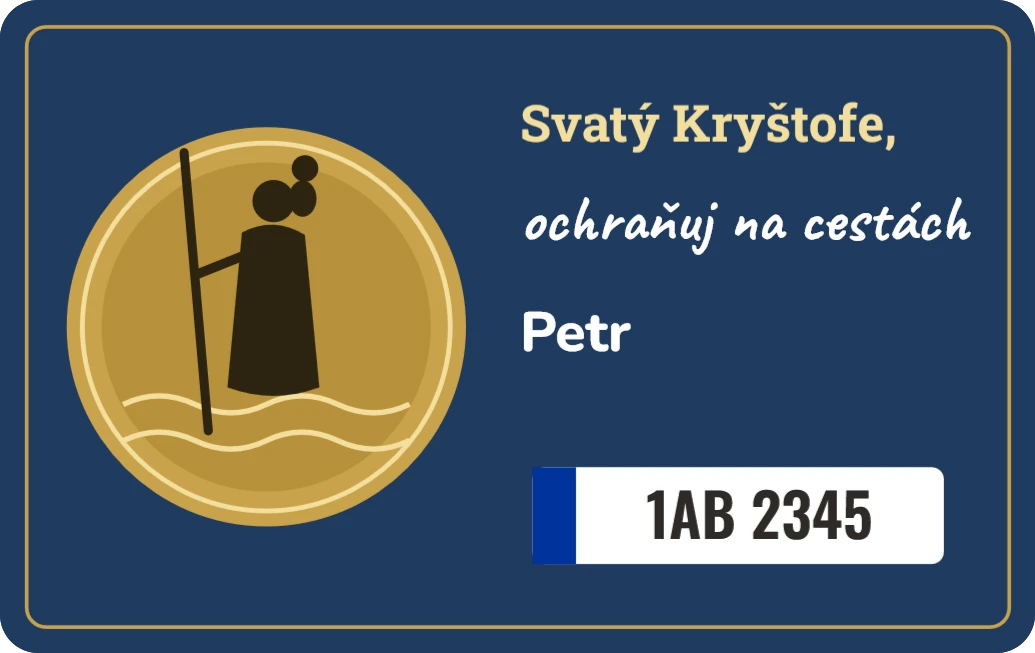 Svatý Kryštof do auta se jménem a SPZ, ukázka karty