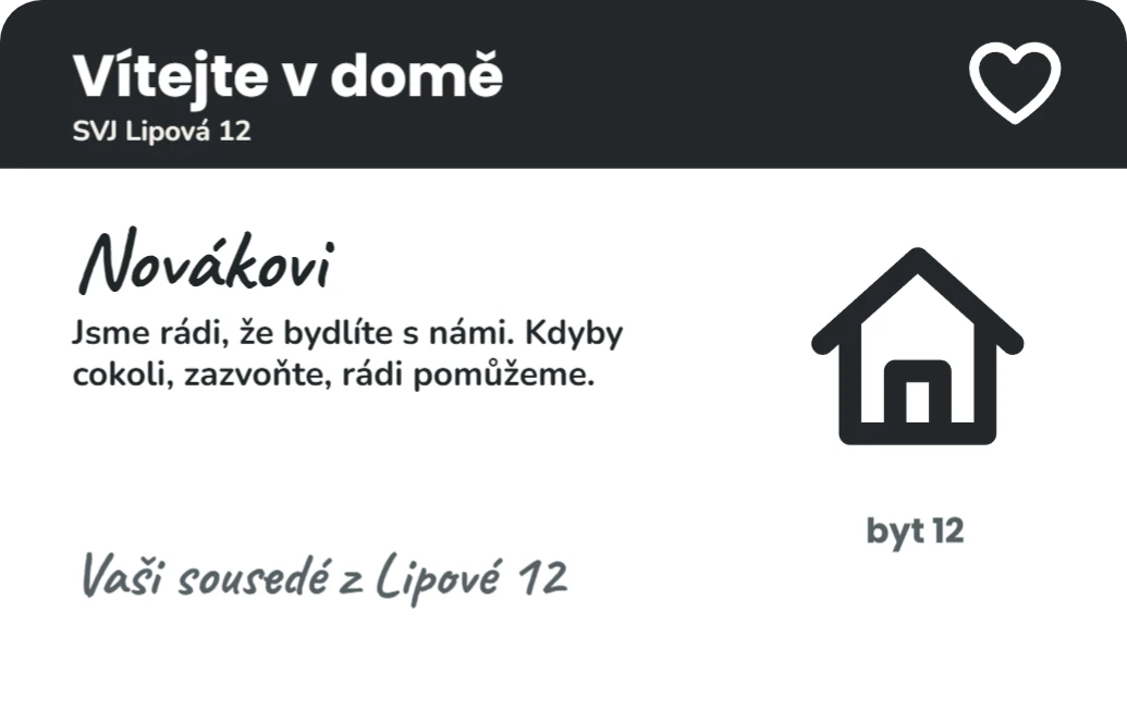 Vítejte v domě, nový soused, ukázka karty