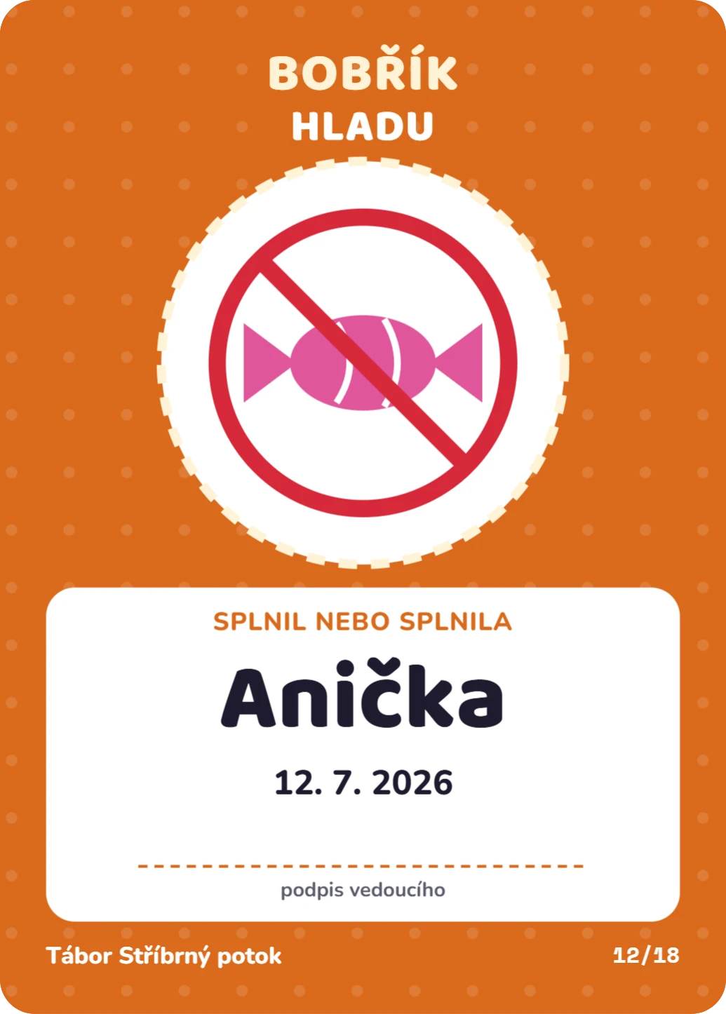 Bobřík hladu, ukázka karty