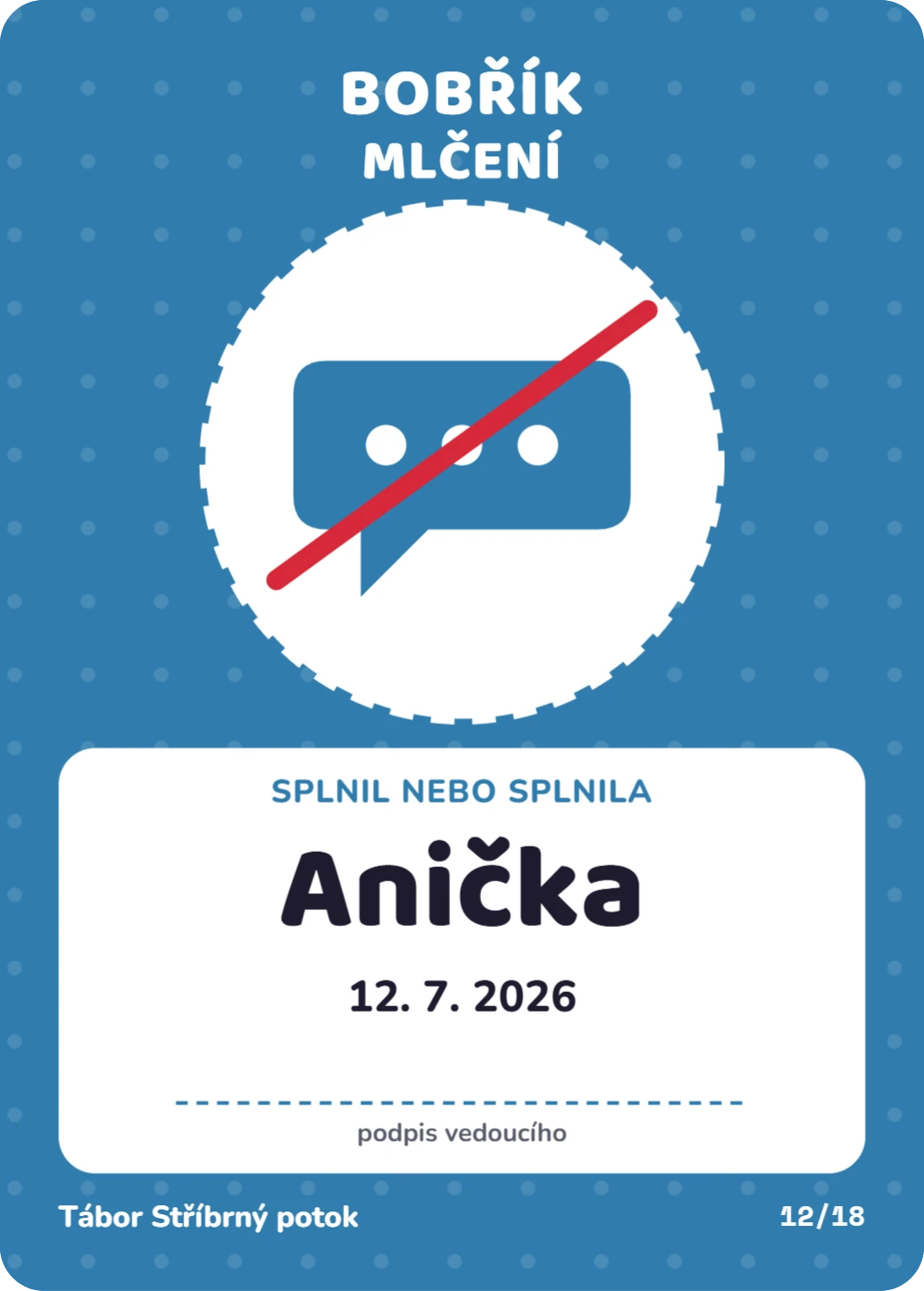 Bobřík mlčení, ukázka karty
