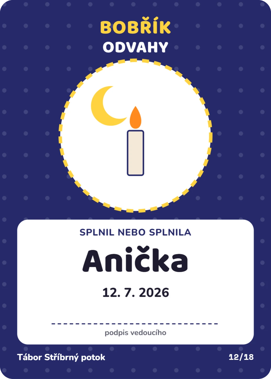 Bobřík odvahy, ukázka karty