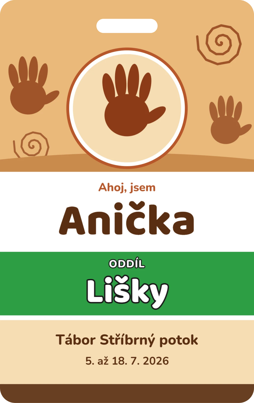 Jmenovka na tábor: pravěké kmeny, ukázka karty