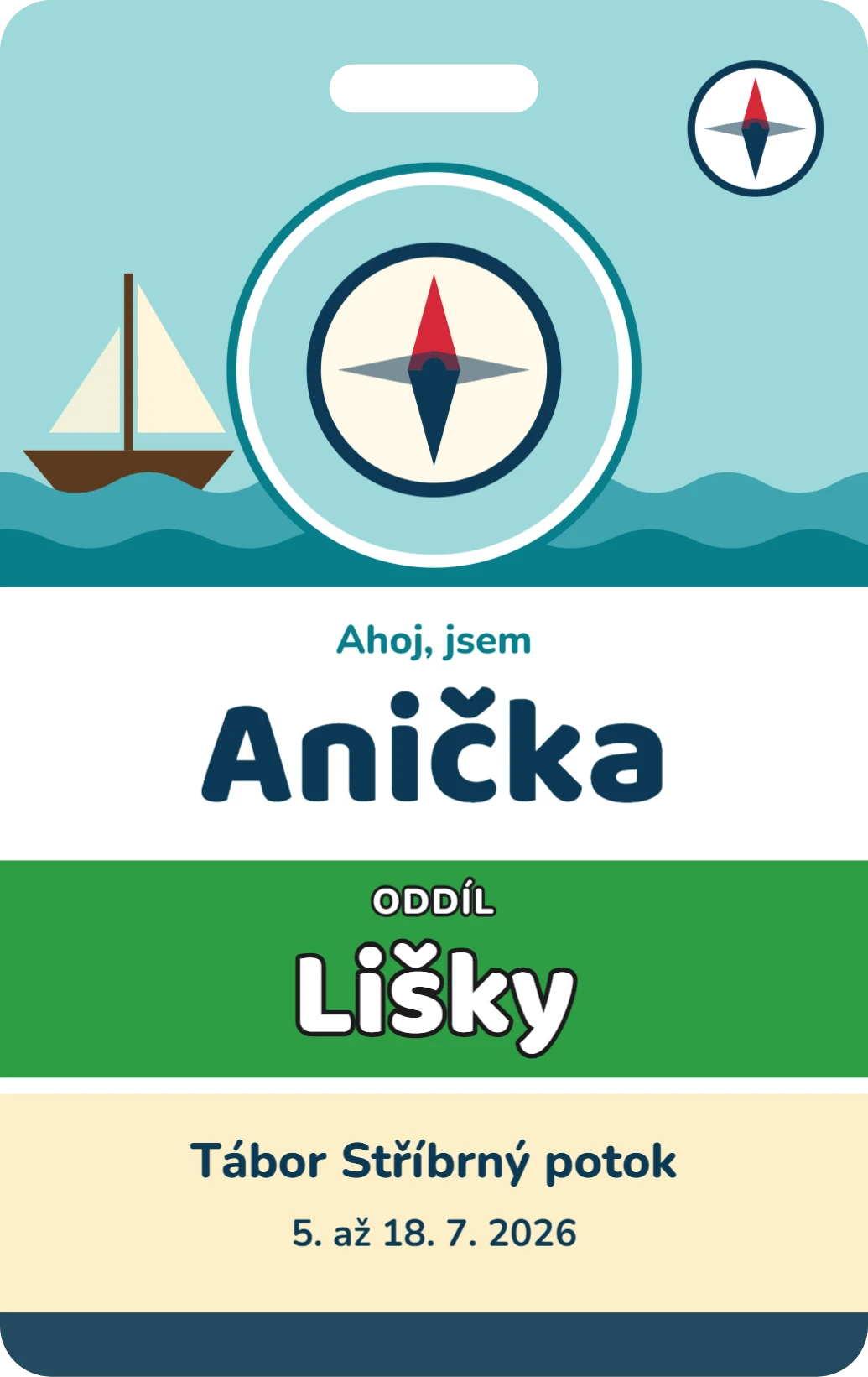 Jmenovka na tábor: piráti, ukázka karty
