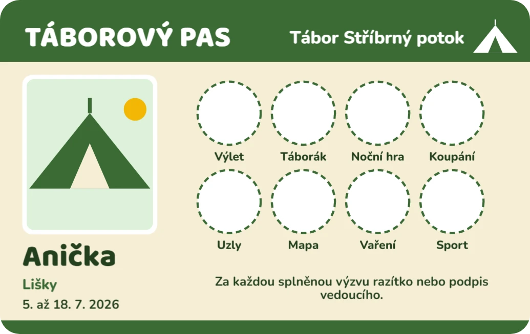 Táborový pas, ukázka karty