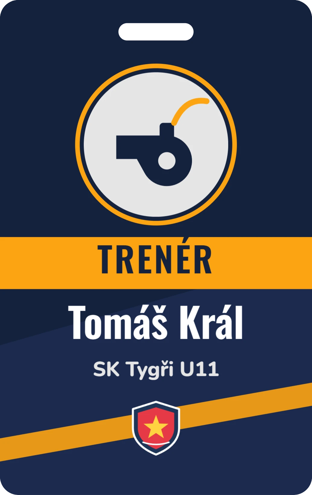 Trenérská jmenovka s taktickou tabulí, přední strana