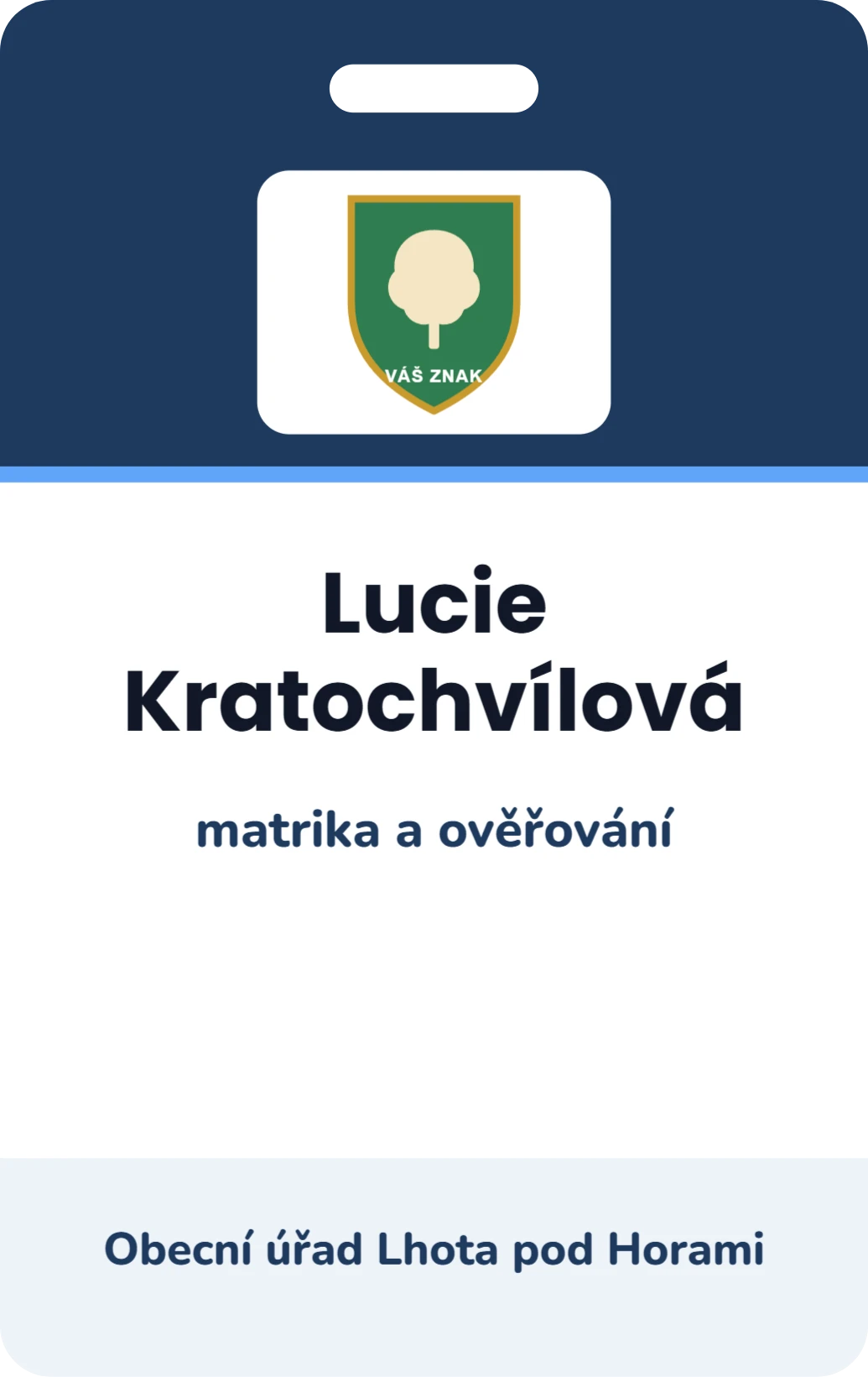 Jmenovka úředníka na přepážku, ukázka karty