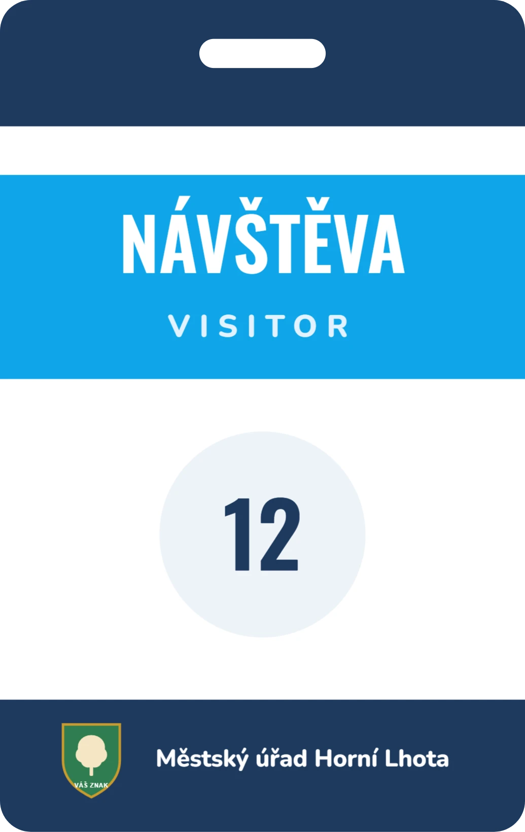 Karta návštěvníka úřadu s číslem, ukázka karty