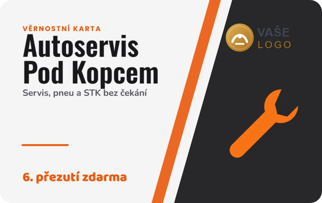Věrnostní karta autoservisu a pneuservisu, ukázka karty