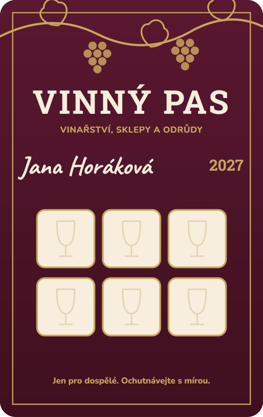 Vinný pas, ukázka karty