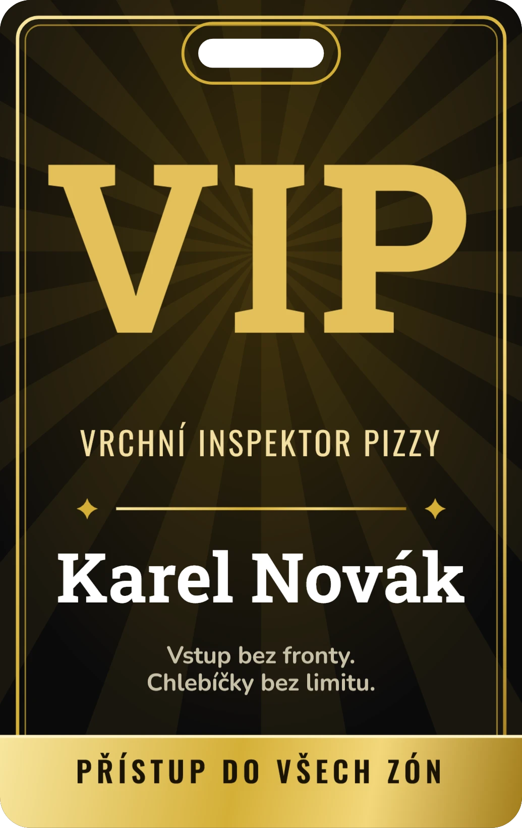 VIP propustka, ukázka karty