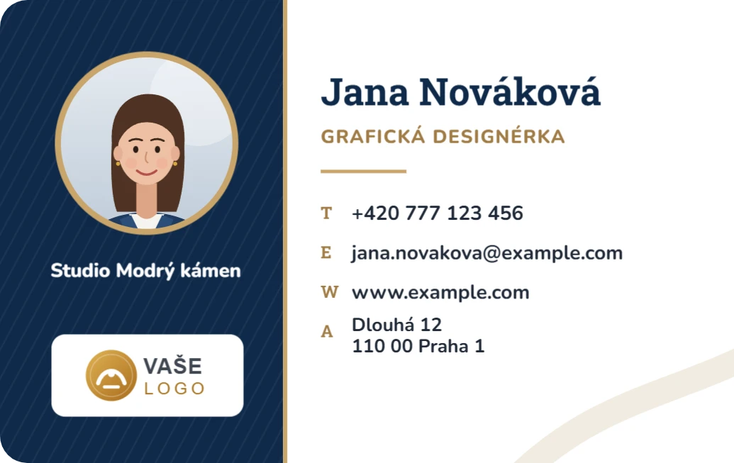 Klasická vizitka s fotkou, ukázka karty