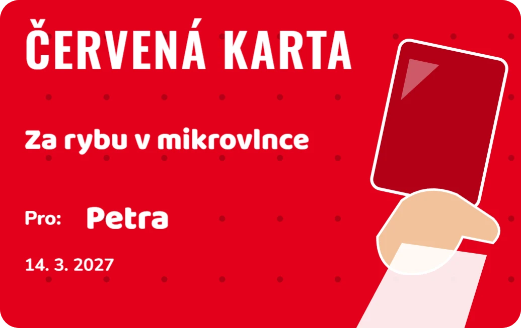 Vtipná červená karta, přední strana