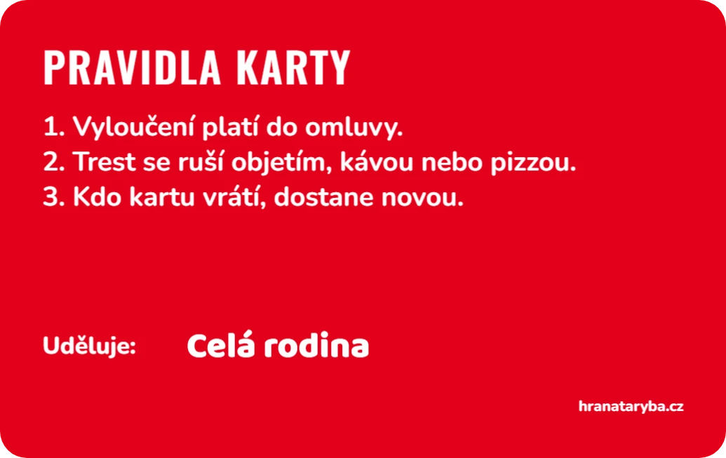 Vtipná červená karta, zadní strana