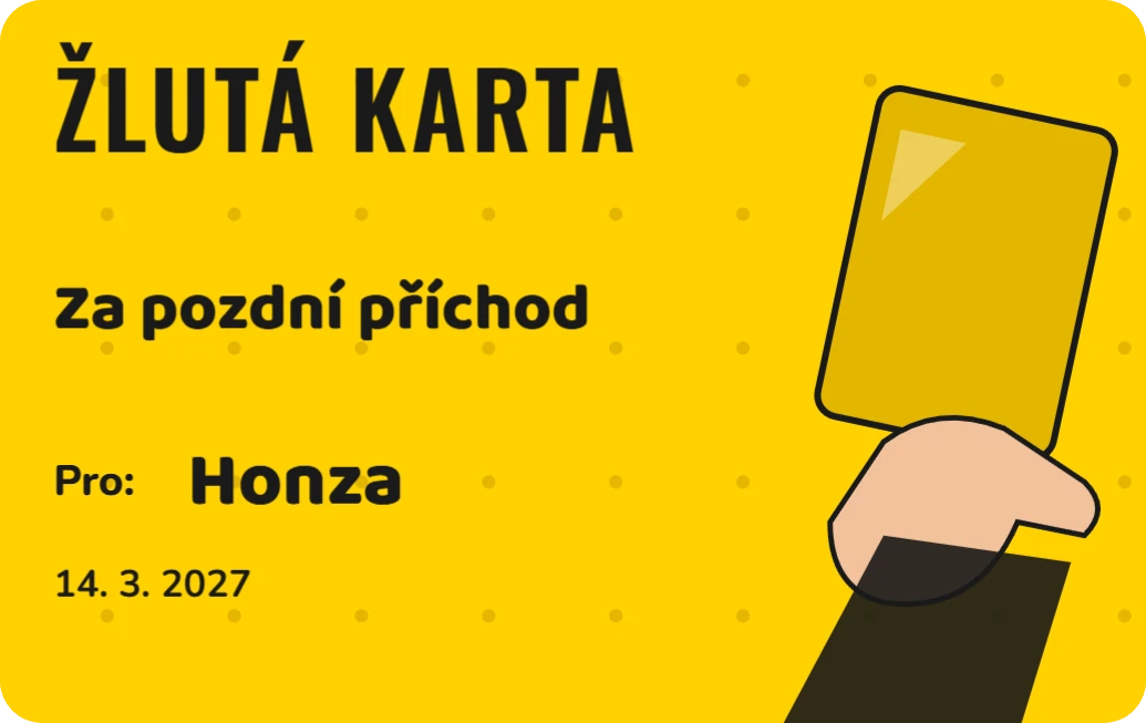 Vtipná žlutá karta, přední strana