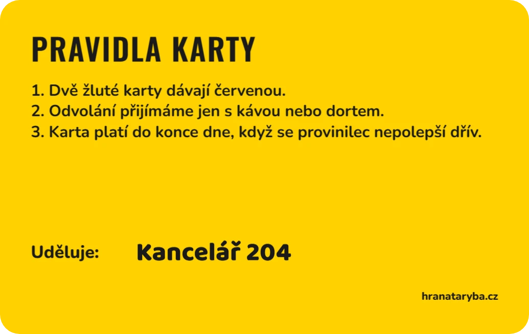 Vtipná žlutá karta, zadní strana