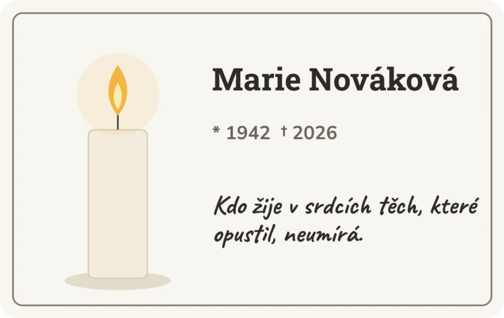 Vzpomínková karta se svíčkou, ukázka karty